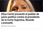Juicio a la Corte.Carrio mantiene el suyo contra Lorenzetti 