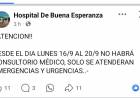 Buena Esperanza sin médicos. Renunciaron todos por falta de pago.Es el principal.Hospital del Sur