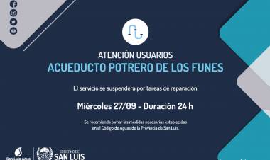 Suspenderán el servicio del Acueducto Potrero de los Funes