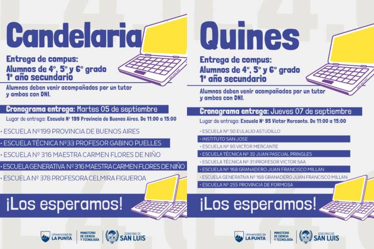 Esta semana entregarán netbooks en Candelaria y Quines