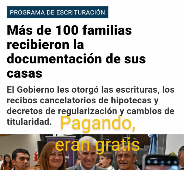 Poggi reparte escrituras que antes eran gratis y ahora las cobran y lo venden como política .No hacen , ni harán ninguna vivienda .TRISTE REALIDAD 