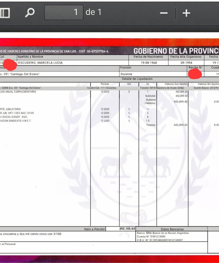 Dos docentes mostraron sus recibos que humillan la Educación..Impresionante repercusión.La miseria se apodera de San Luis .Los posteos públicos .