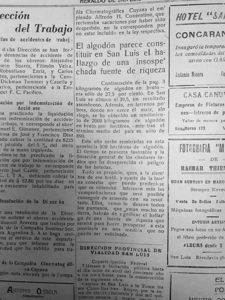 Dato histórico hallado sobre el algodón en la provincia