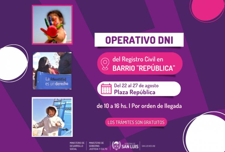 BARRIO REPÚBLICA: trámites de DNI gratuitos 