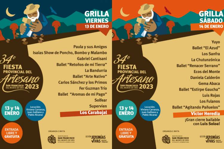 SAN FRANCISCO: grilla de la Fiesta Provincial del Artesano