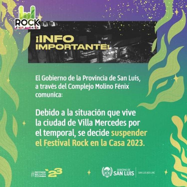 SE SUSPENDIÓ EL FESTIVAL ROCK EN LA CASA