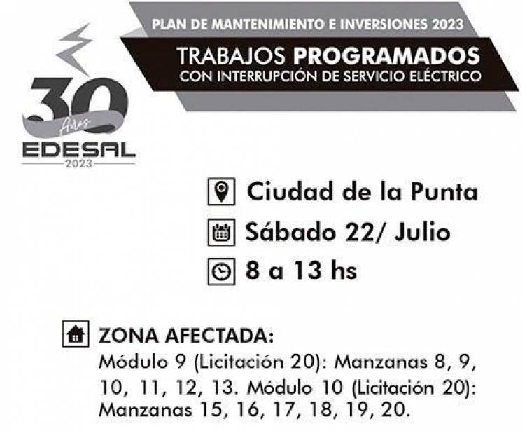 LA PUNTA: Habrá cortes de luz este sábado
