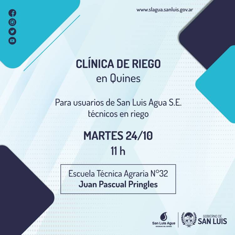 QUINES: San Luis Agua brindará una clínica de riego