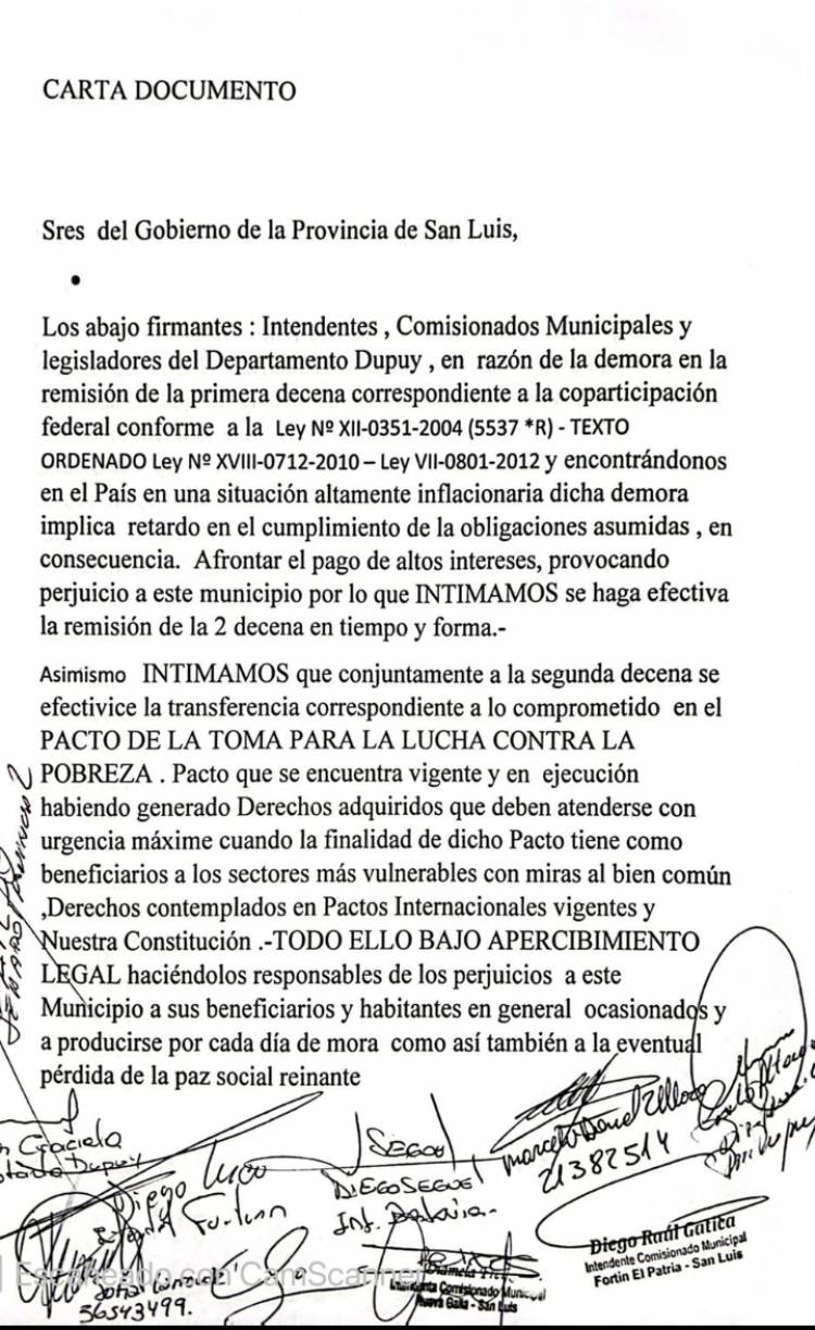 Dupuy contra Poggi por la baja ilegal, del Tratado de la Toma .Es un derecho adquiridos.La judicialización en la puerta .Fuerte intimación a su cumplimiento .