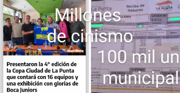 Sabrán los ex Boca que cobrarán millones, que Ayala les paga 100 mil a los Municipales.Cinismo.total en La Punta