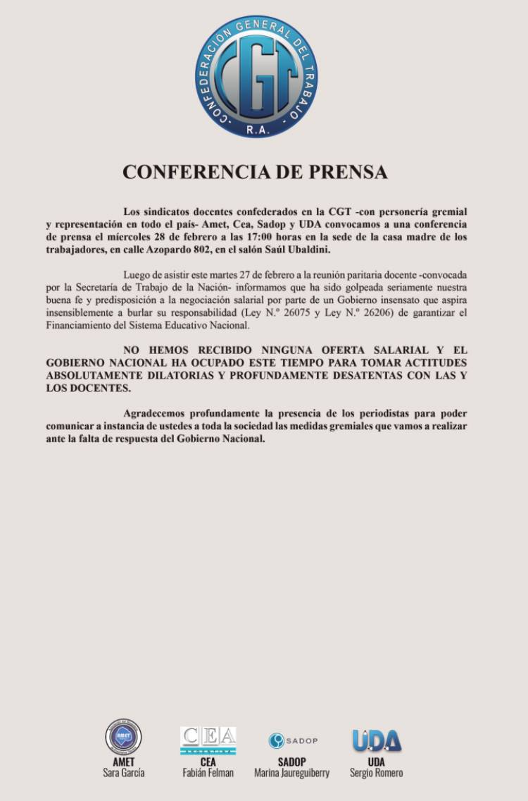Los docentes no recibieron oferta alguna en la paritaria Nacional .Nos han usado para dilatar 