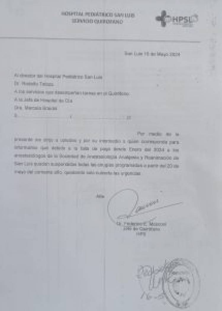 Desde el 20 no habrá cirugías por falta de pago a los anestesistas.Desde el Gobierno dicen que hay falta de empatía y traerían Venezolanos o Cubanos para trabajar ante la amenaza de los corporativos de siempre 