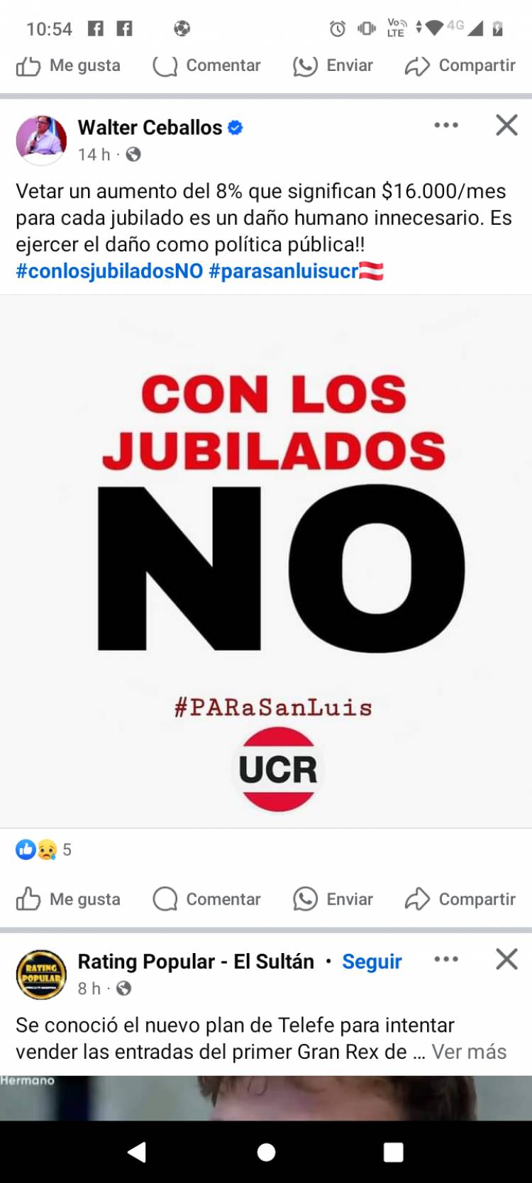 Ceballos: el veto de MILEI a los jubilados es un daño humano innecesario" . Fuerte 