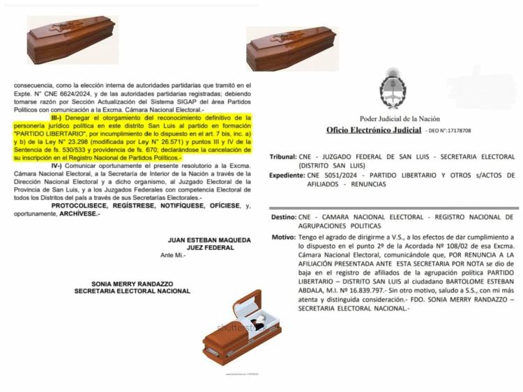 Dieron de baja al Partido de MILEI por truchadas y Abdala renunció un ratito antes .Increíble .Otro sello va al mismo camino . Porqué tantas torpezas ???Negri va a terminar salvando las papas 
