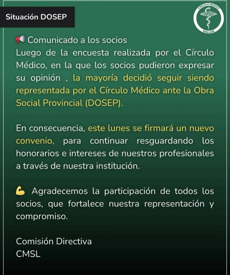 Notable triunfo de la dignidad .DOSEP otorgó él aumento miserable y él Círculo Médico firmará el acuerdo.La torpeza de Vergara-Nigra fue notable 